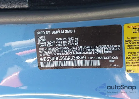 2016 BMW M4 из США, поврежденный, VIN WBS3R9C56GK336869